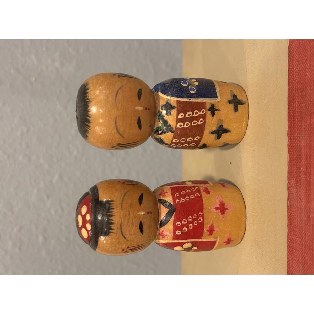 1940s Japanese Kokeshi Salt & Pepper Shakers | Vintage Wooden Folk Art